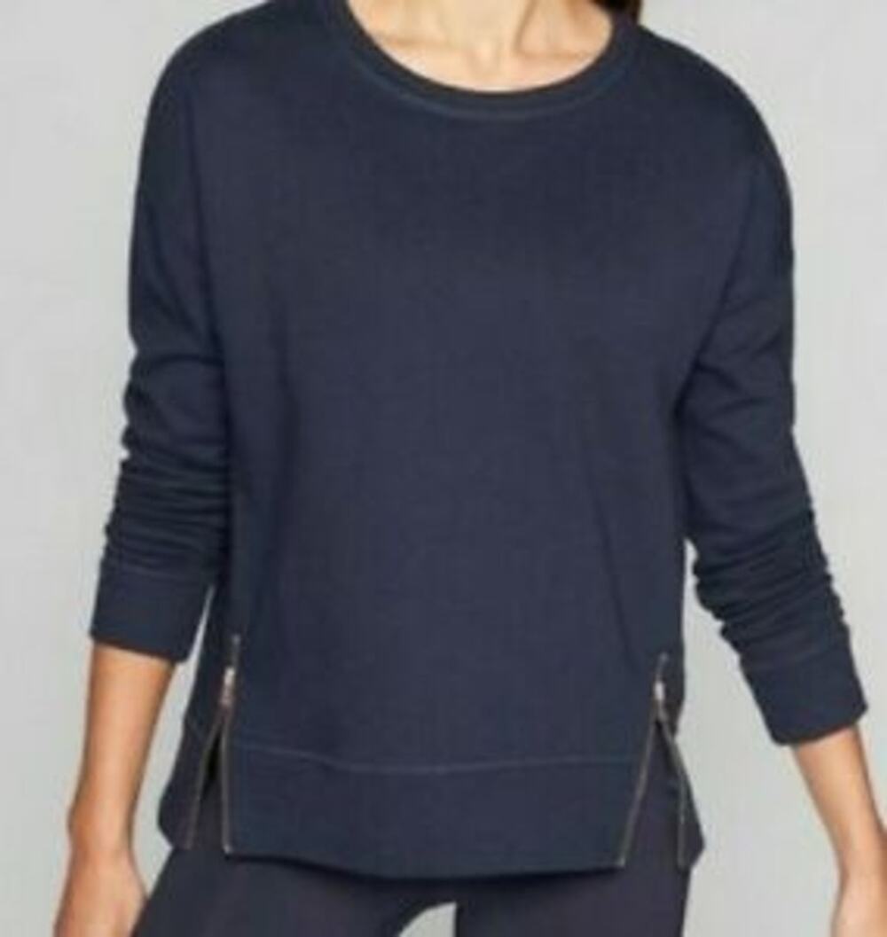 Athleta Cityscapes Sweatshirt Zip Detail Blue Pullover Boxy Fit Small